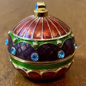 Vintage Christopher RADKO Jeweled Enamel Christmas Trinket Pill Box W/ Gold Box